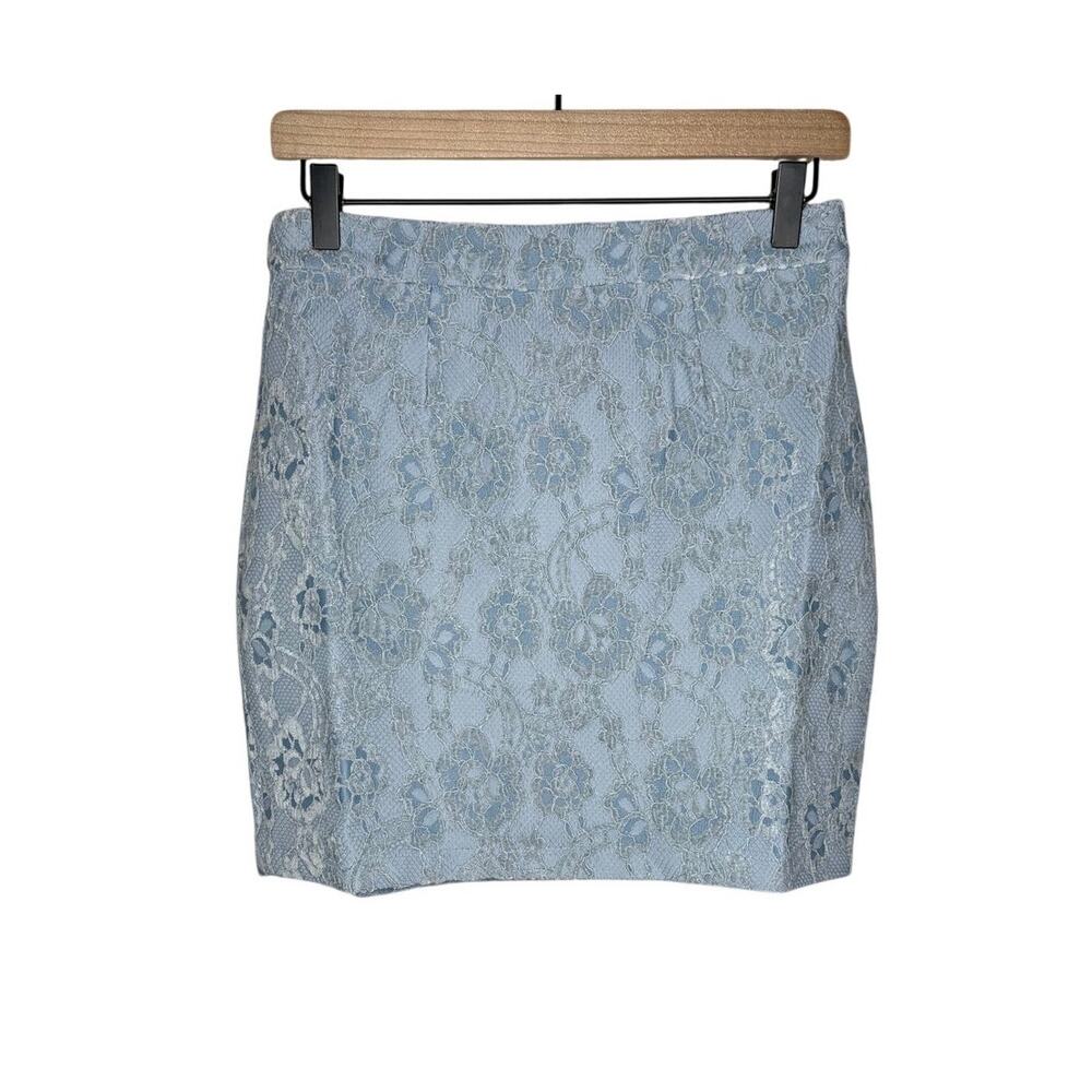 Naked Wardrobe NWT Light Blue Lace Velvet Mini Skirt M Coquette Y2K Snatched